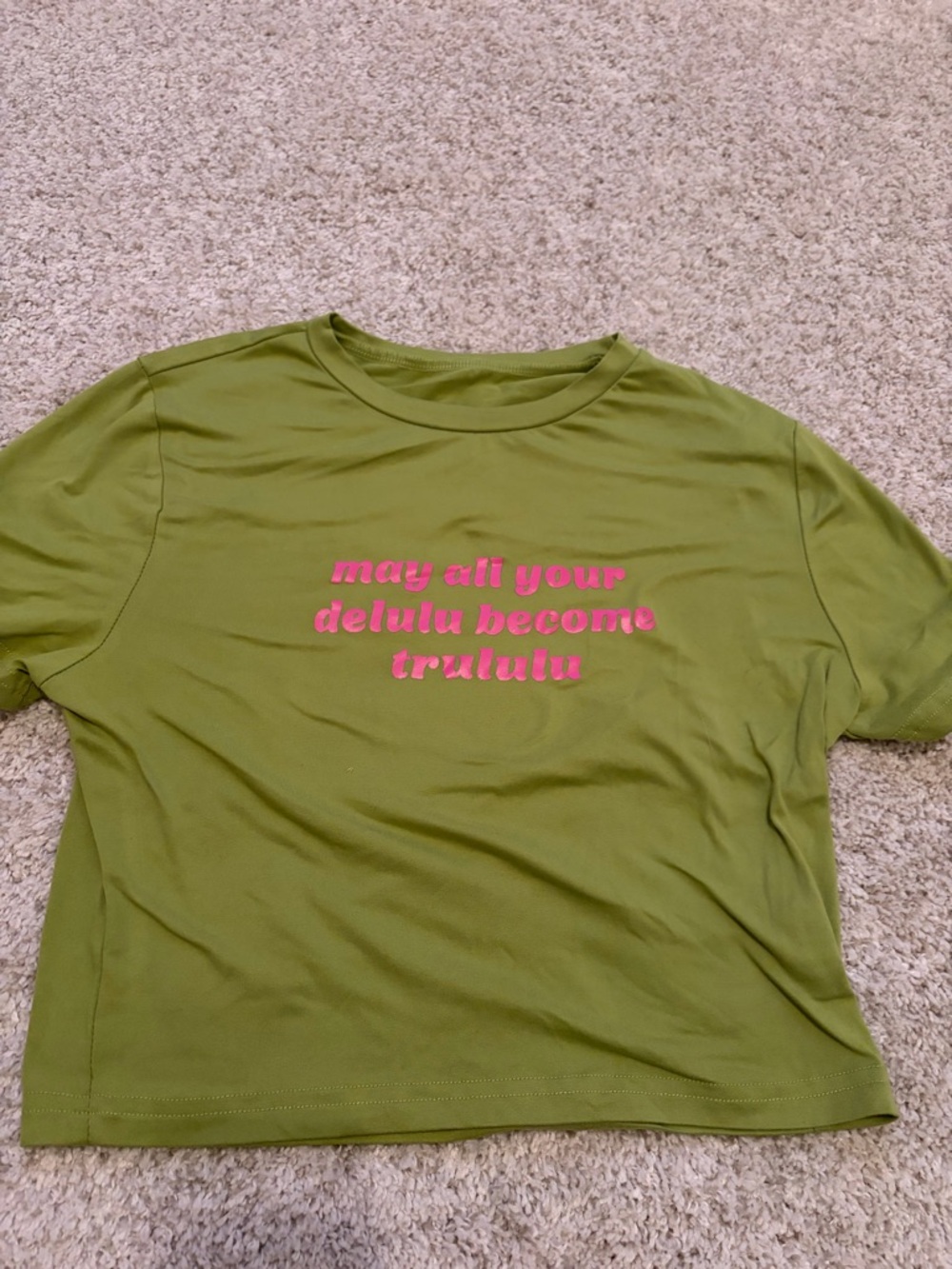 BDG Olive Green Crop Tee with Pink Script